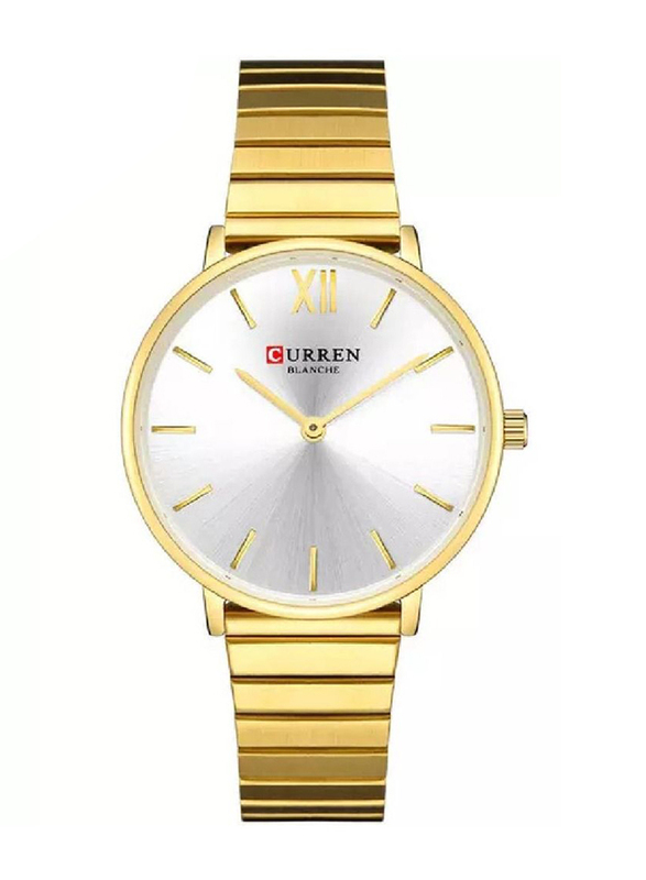 Curren Analog Watch for Women with Stainless Steel, Water Resistant, 9040, Gold-White