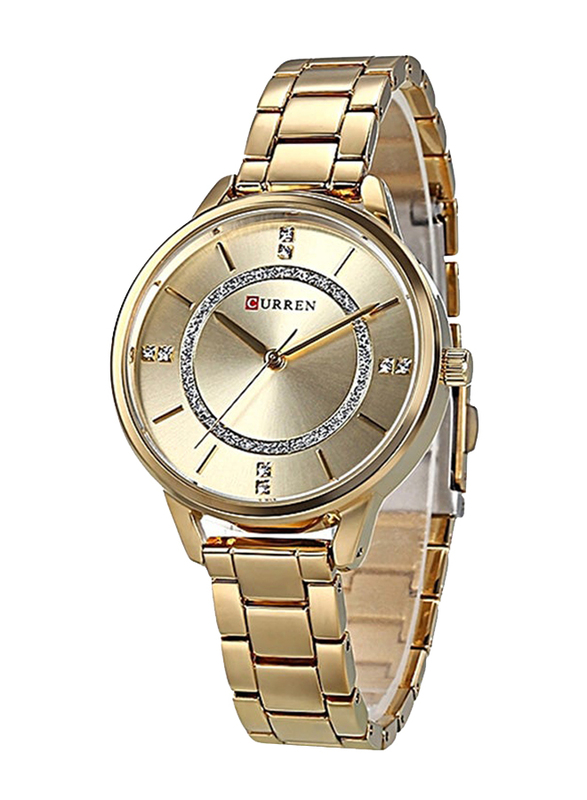 Curren Analog Watch for Women with Stainless Steel Band, Water Resistant, WT-CU-9006-GOD1, Gold