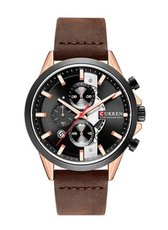 Curren Analog Watch for Men with Leather Band, Water Resistant and Chronograph, 8325, Brown-Black