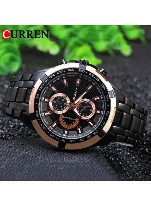 Curren Analog Watch for Men with Stainless Steel Band, Water Resistant, 8023, Black-Black/Gold