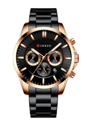 Curren Analog Watch for Men with Stainless Steel Band, Water Resistant and Chronography, 8358, Black-Black