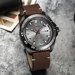 Curren Analog Watch for Men with Leather Band, Water Resistant, 8272, Brown-Grey