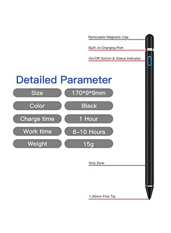 Universal High-Precision Stylus Touch Screen Pen for Tablets, Black