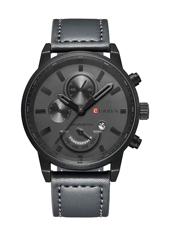 Curren Analog Watch for Men with Leather Band, Water Resistant and Chronograph, 8217, Black