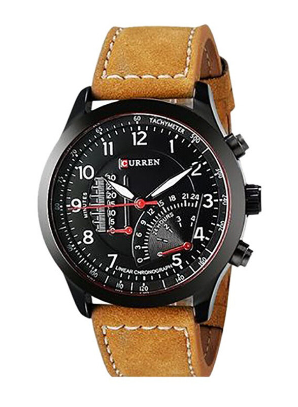 

Curren Analog Watch for Men with Leather Band, 2724291826160, Brown-Black