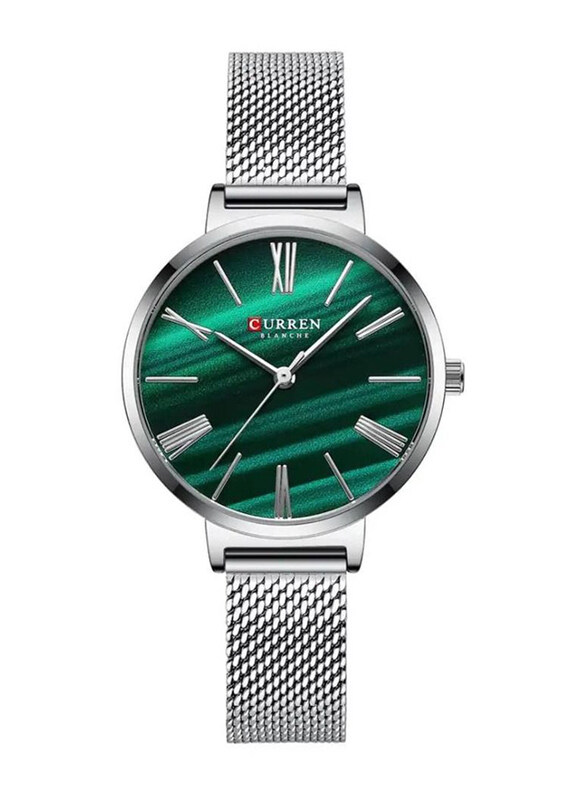 

Curren Analog Watch for Women with Stainless Steel Band, Water Resistant, Silver-Green