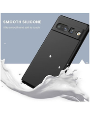 Zoomee Google Pixel 7 Pro Protective Shockproof Soft Liquid Silicone Gel Rubber Mobile Phone Case Cover with Tempered Glass Screen Protector, Black