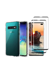 Samsung Galaxy S10+ / S10 Plus 3 in 1 Tempered Glass Screen Protector with Crystal Mobile Phone Back Case Cover, Clear