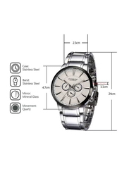 Curren Analog Watch for Men with Stainless Steel Band, J0286W-KM, Silver-White