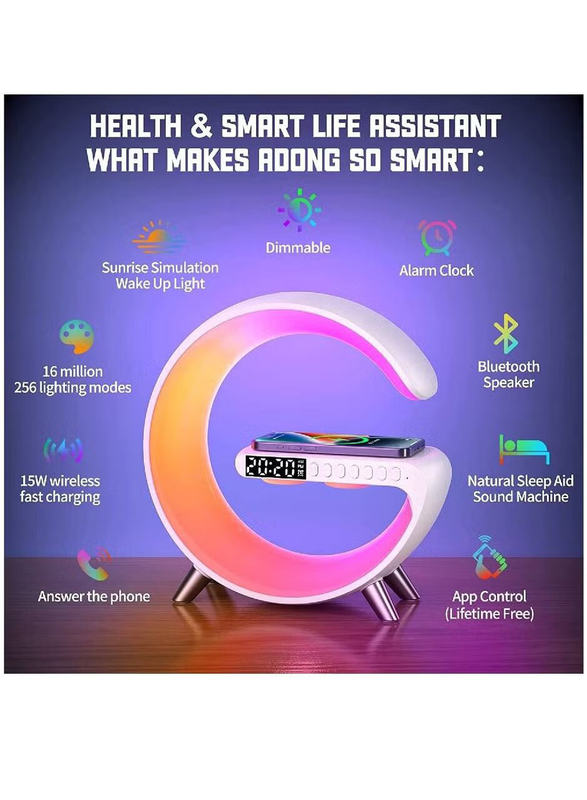 Sound Machine Smart Light Sunrise Alarm Clock with Fast Wireless Charger, Multicolour