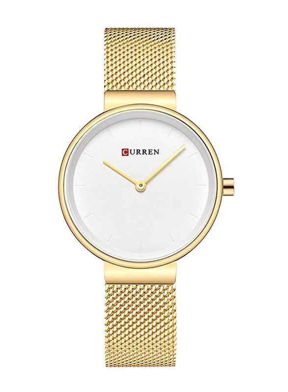 Curren Analog Watch for Women with Stainless Steel Band, Water Resistant, 9016, Gold-White