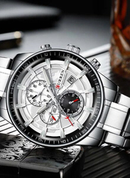 Curren Analog Watch for Men with Alloy Band, Chronograph, J4518B-S-KM, Silver-White