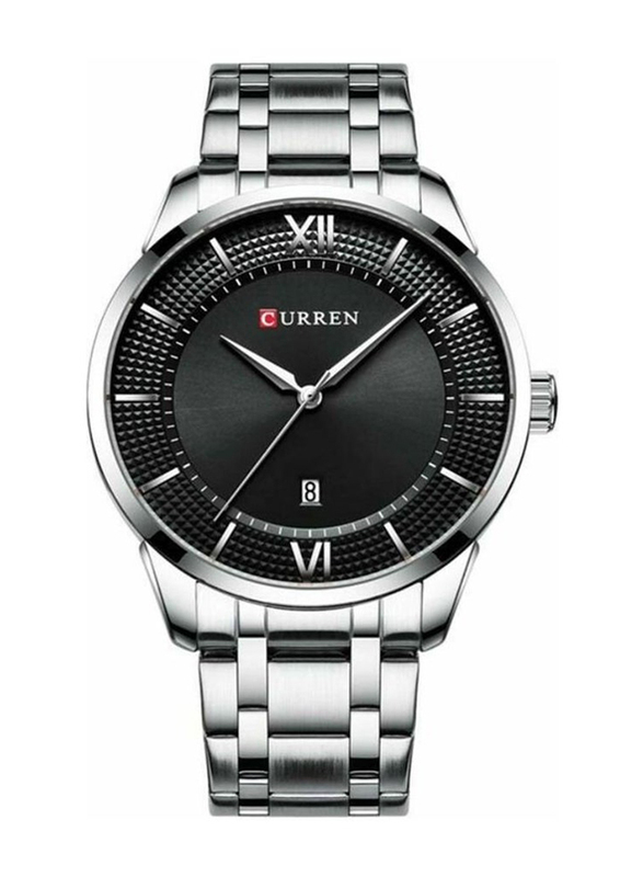 Curren Analog Watch for Men with Stainless Steel Band, Water Resistant, 8256, Silver-Black