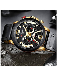 Curren Analog Watch for Men with Leather Band, Water Resistant and Chronograph, Black-Multicolour