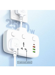 Multi Plug Adaptor Extension Multi Sockets Wall Charger with 1 PD & 1 QC 3.0 Ports, 2500W, White