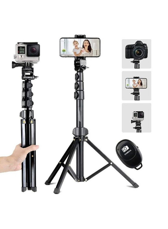 Selfie Stick Tripod with Bluetooth Remote Heavy Duty Aluminum Alloy Extendable For iPhone Android Phone, Black