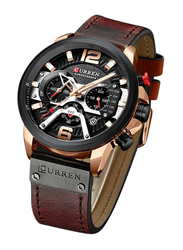 Curren Analog Watch for Men with Leather Band, Water Resistant and Chronograph, 8329, Brown-Black