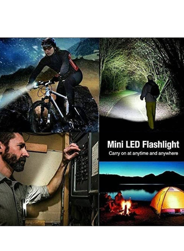 USB Mini Rechargeable Handheld Pocket Compact Portable LED Torch Light with COB Side Searchlight, 2 Pieces, Black