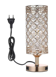 Crystal Modern Night Bedside Decorative Table Lamp with Dual USB Charge Ports, Clear/Gold