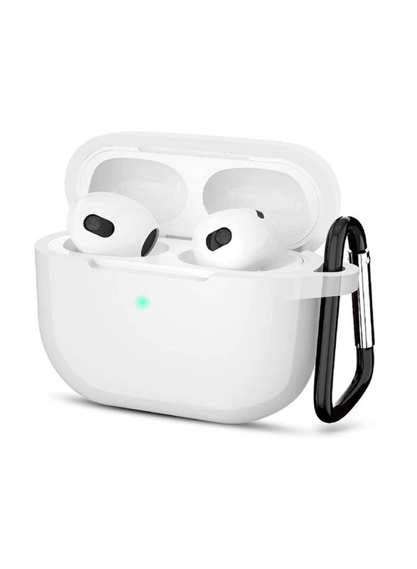 Protective Skin Case Cover with Keychain and Lock for Apple AirPods 3, White