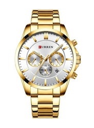 Curren Analog Watch for Men with Stainless Steel Band, Water Resistant and Chronography, N904874666A, Gold-Silver