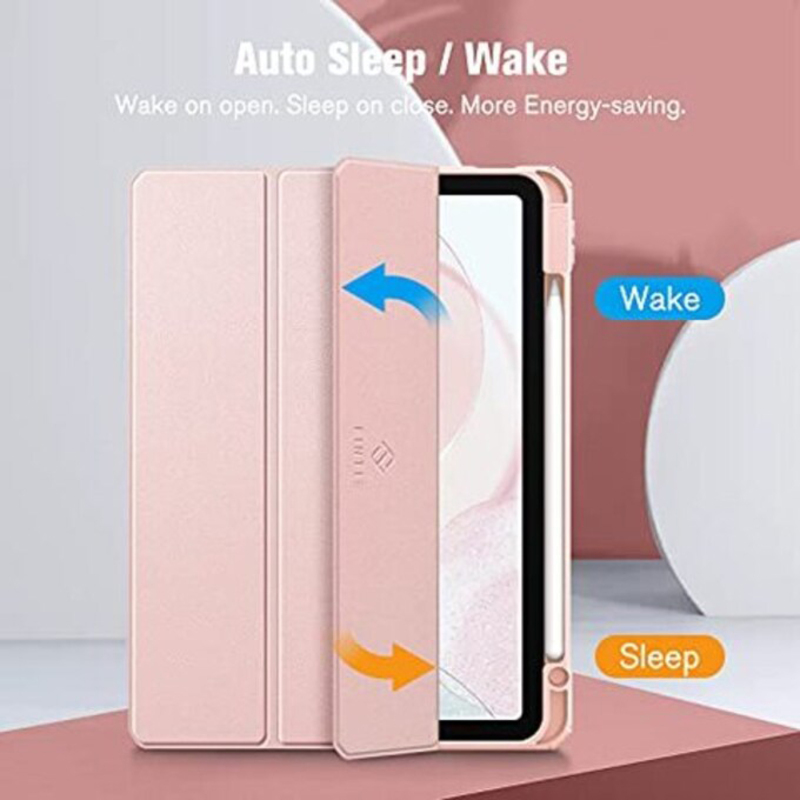 Fintie Apple iPad Air (4th/5th Gen 2022/2020) 10.9" Hybrid Shockproof Slim Mobile Phone Case Cover with Built in Pencil Holder & Clear Transparent Back Shell, Rose Gold