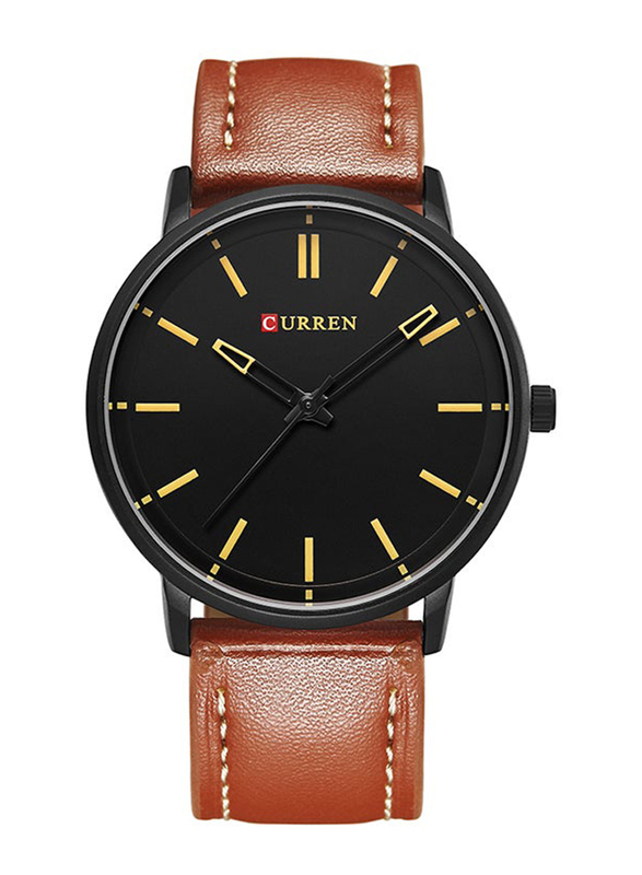Curren Analog Watch for Men with Leather Band, Water Resistant, M-8233-1, Black-Brown