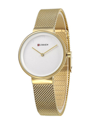 Curren Analog Watch for Women with Stainless Steel Band, Water Resistant, 9016, Gold-White