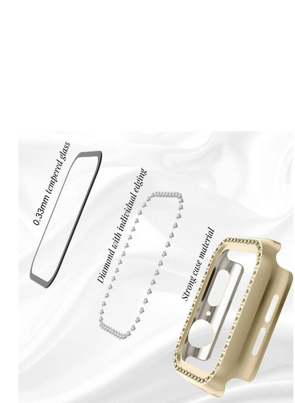 Diamond Watch Cover Guard Shockproof Frame Compatible for Apple Watch 41mm, Gold/Clear