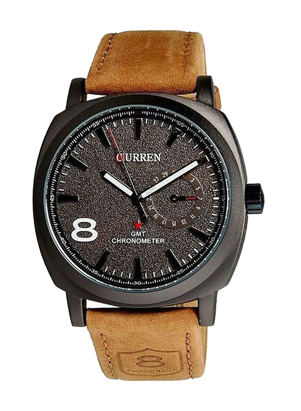 Curren Analog Watch for Men with Leather Band, Chronograph, 8139, Brown-Black