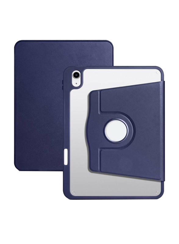 10.9-inch Apple iPad (10th Generation) (2022) Hard Shell Slim PC Auto Sleep/Wake 360° Rotating Stand Smart Back Folio Tablet Case Cover, Blue