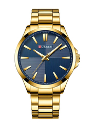 Curren Stylish Analog + Digital Wrist Watch for Men with Alloy Band, Water Resistant, J3953G-BL-KM, Gold-Blue