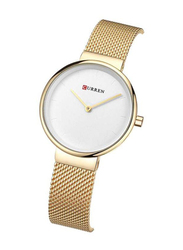 Curren Analog Watch for Women with Stainless Steel Band, Water Resistant, 9016, Gold-White