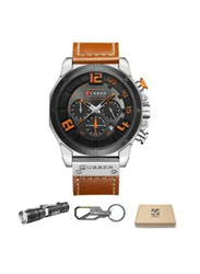 Curren Analog Watch for Men with Leather Band, Water Resistant and Chronograph, 8287, Black-Brown