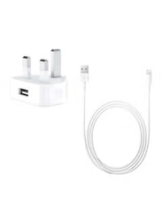 3-Pin Power Charger Adapter with USB Data Sync Charging Cable, White