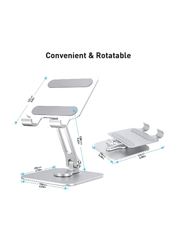 Gennext 360° Adjustable Stand Stable Foldable Desktop iPad Holder, Silver