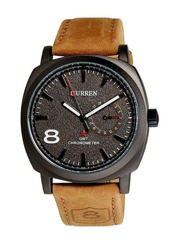 Curren Analog Watch for Men with Leather Band, Water Resistant and Chronograph, 8139, Brown-Black