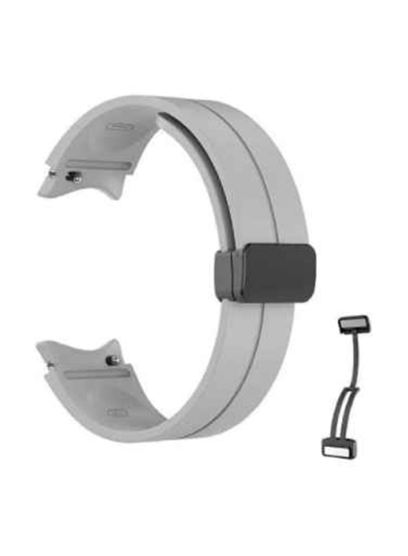 Perfii Replacement Silicone Strap with Magnetic Folding Buckle for Samsung Galaxy Watch 6 Classic 47mm/43mm/5 Pro 45mm/4 Classic 46mm/42mm/Watch 6/5/4 44mm/40mm, Grey