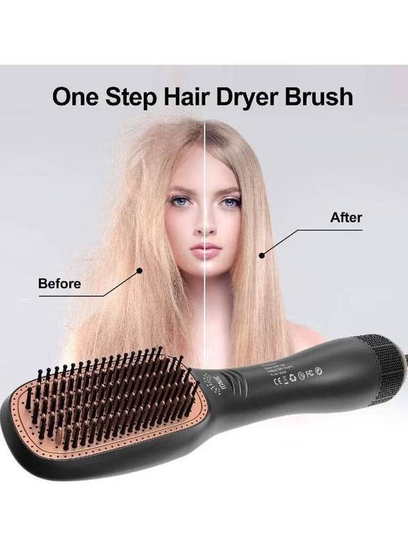 Xiuwoo 3-In-1 Professional Negative Ion Hot Air Blow Dryer Straightening Hair Styling Brush, Black/Beige