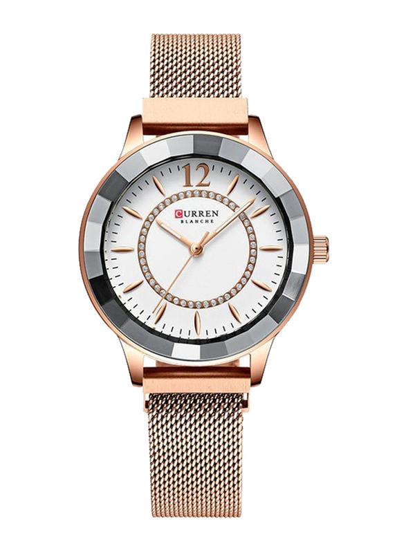 Curren Stylish Analog Watch for Women with Stainless Steel Band, J4065RW-KM, Rose Gold-White