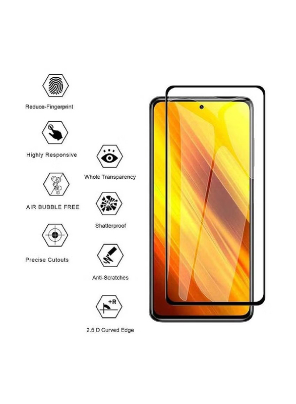 Xiaomi Poco X3 NFC Full Coverage Tempered Glass Screen Protector, Clear/Black