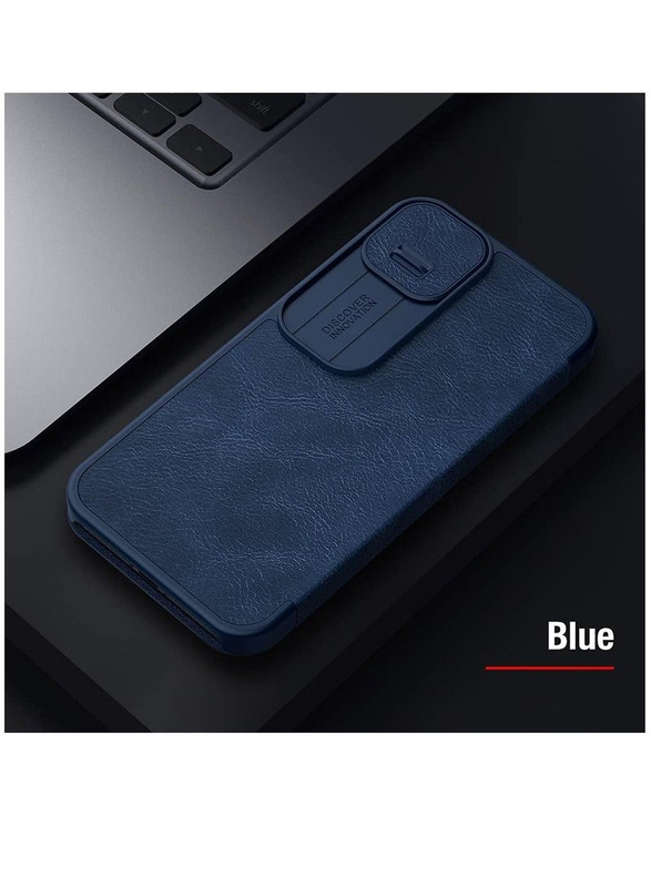 Nillkin Apple iPhone 13 Pro Max Protective Qin Leather Flip Mobile Phone Case Cover with Slide Camera, Blue