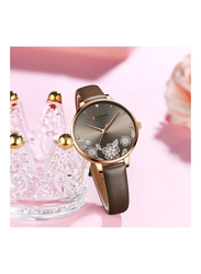 Curren Analog Wrist Watch for Women with Leather Band, Water Resistant, J-4896K, Coffee