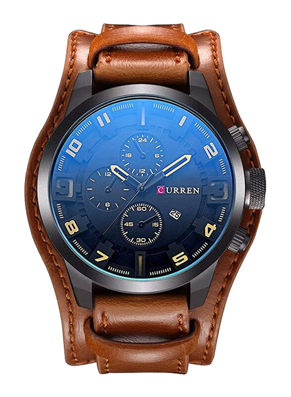 

Curren Analog Watch for Men with Leather Band, WT-CU-8225-B, Brown-Blue