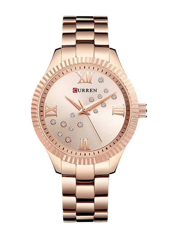 Curren New Fashion Quartz Movement Analog Watch for Women with Metal Band, Water Resistant, 9009, Rose Gold-Rose Gold