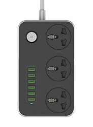 JBQ 3 AC Sockets and 6 USB Ports Power Strip, Black