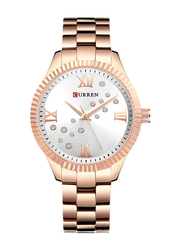 Curren Analog Watch for Women with Stainless Steel Band, Water Resistant, 9009, Copper-Silver
