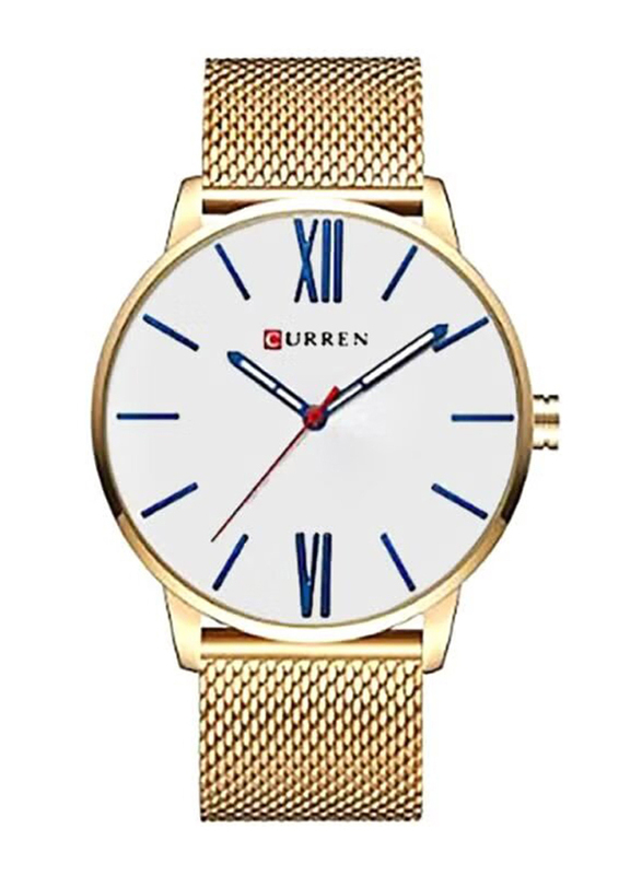 Curren Analog Watch for Men with Metal Band, 8238, Gold-Grey