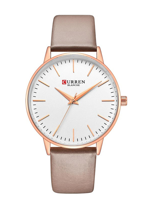 Curren Analog Watch for Girls with Leather Band, Water Resistant, C9021L-3, Brown-White