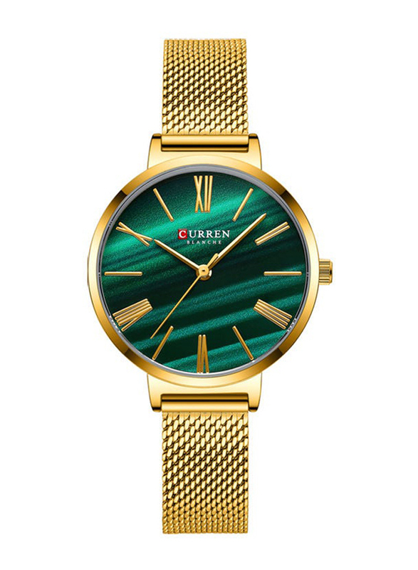 Curren Analog Watch for Women with Stainless Steel Band, Water Resistant, J-4818G-GR, Gold-Green